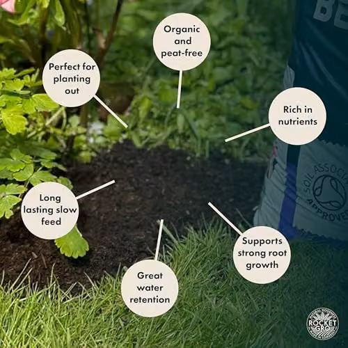 RocketGro Beds and Borders Peat-Free Compost, 40L, Organic and Chemical-Free Nutrient-Rich Potting Soil for Perennials, Evergreens and Shrubs – 3