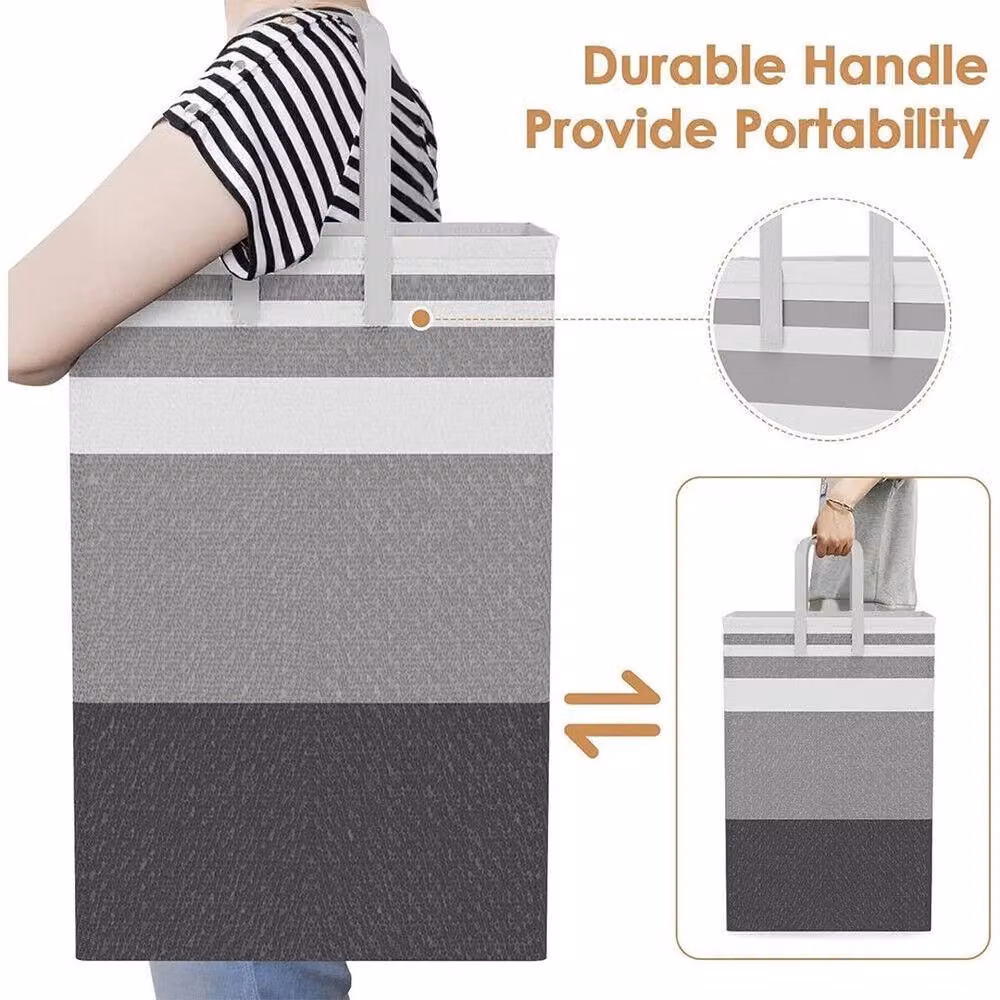 Kelvenix 2 Pack Large Capacity Collapsible Fabric Laundry Baskets with Handles in Grey, W: 100 cm, D: 60 cm – 4