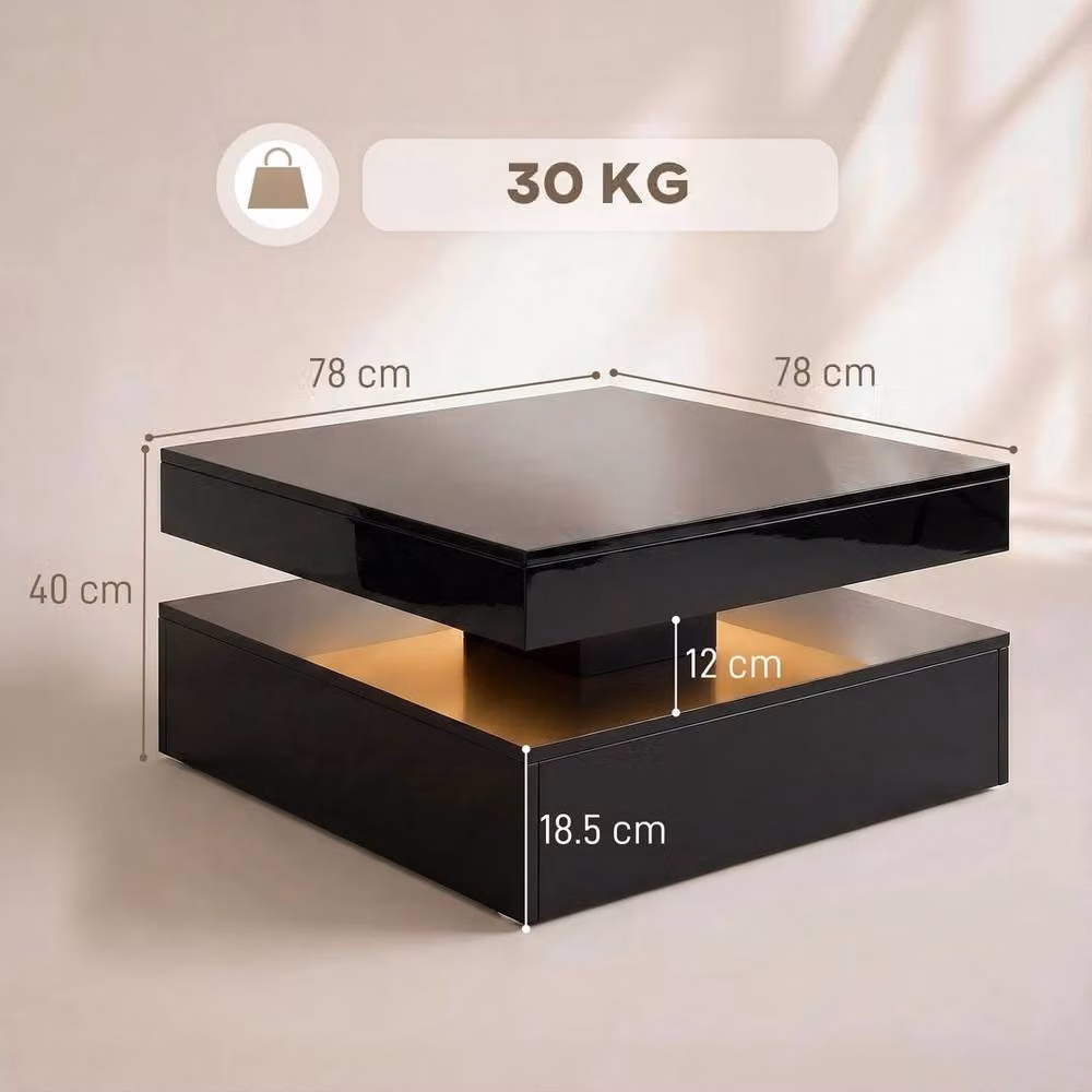 Kelvenix Modern Black Glossy Coffee Table with Storage and Lift Mechanism – 2