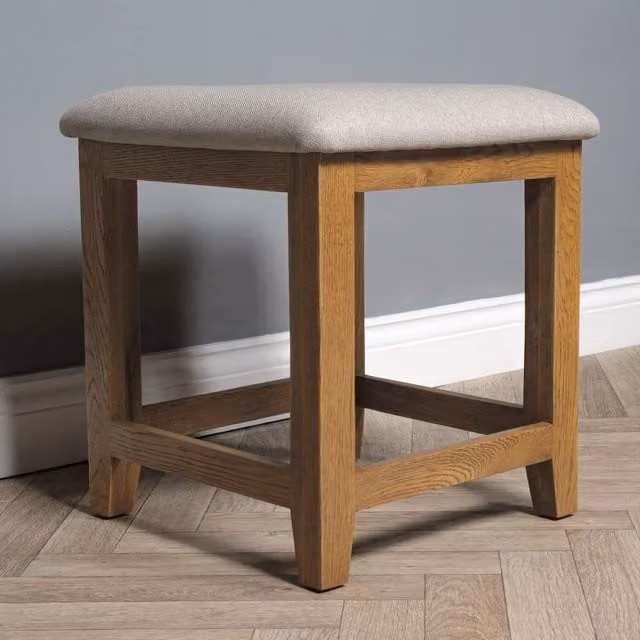 Elm Home And Garden Rustic Oak Dressing Table Fabric Stool in Light Oak, W/D/H: 47 x 42 x 42 cm – 1
