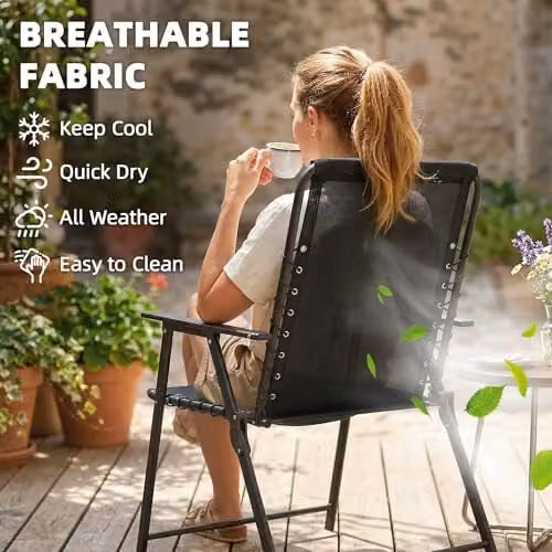 Outsunny Set of 2 Folding Garden Chairs in Black Metal – 5
