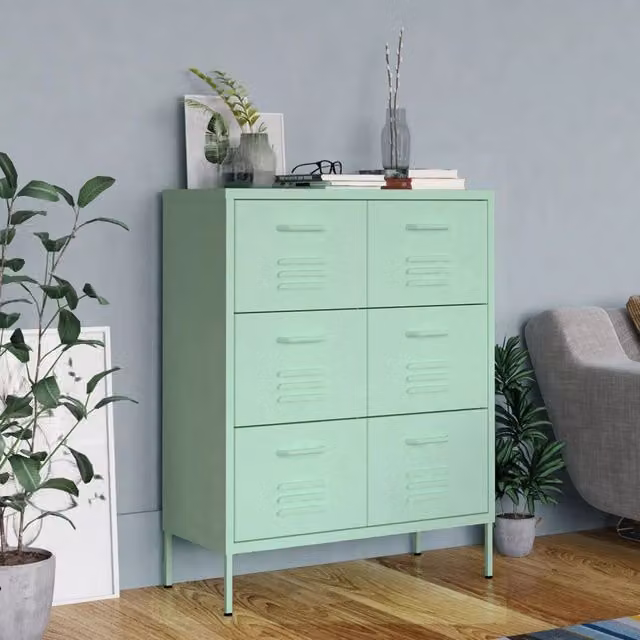 Berkfield Home Metal Drawer Cabinet in Green, W/D/H: 80 x 35 x 101.5 cm – 1