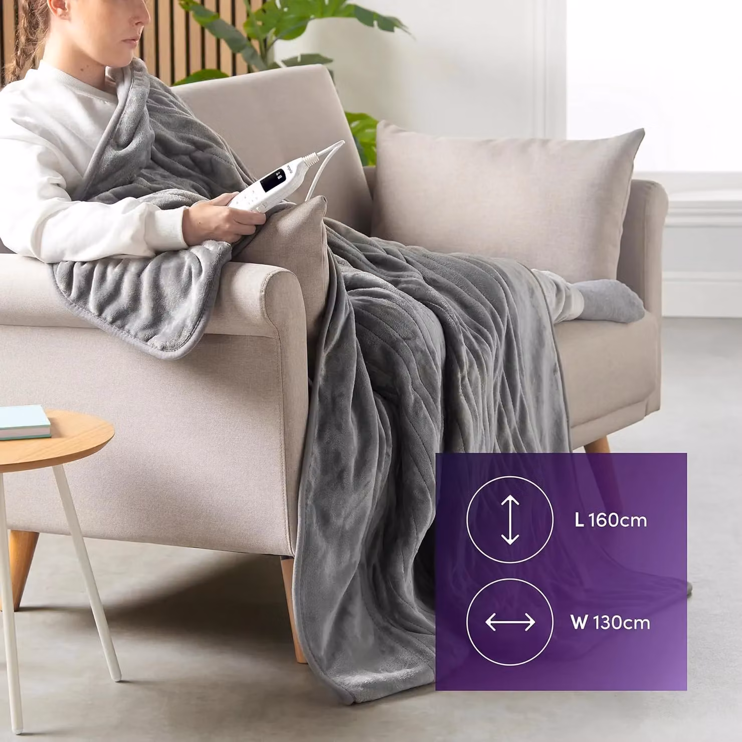 Emperial Grey Soft Fleece Heated Electric Blanket with 9 Hour Timer, W/D/H: 130 x 160 cm – 6