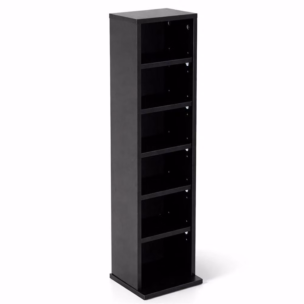 Nordara 6-Tier Black Wooden CD and DVD Storage Tower with 102 Media Compartments – 3