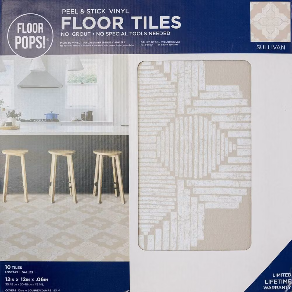 FloorPops Sullivan Self Adhesive Vinyl Floor Tiles, Beige, Pack of 10 (0.93sqm), W/D/H: 30.48 x 30.48 x 30.48 cm – 2