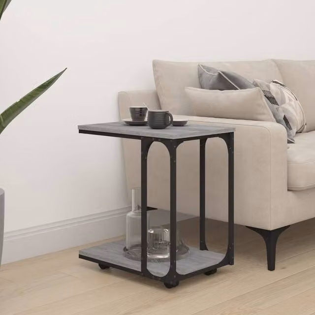Berkfield Home Grey Sonoma Side Table with Castors, W: 50 cm, D: 35 cm, H: 55.5 cm