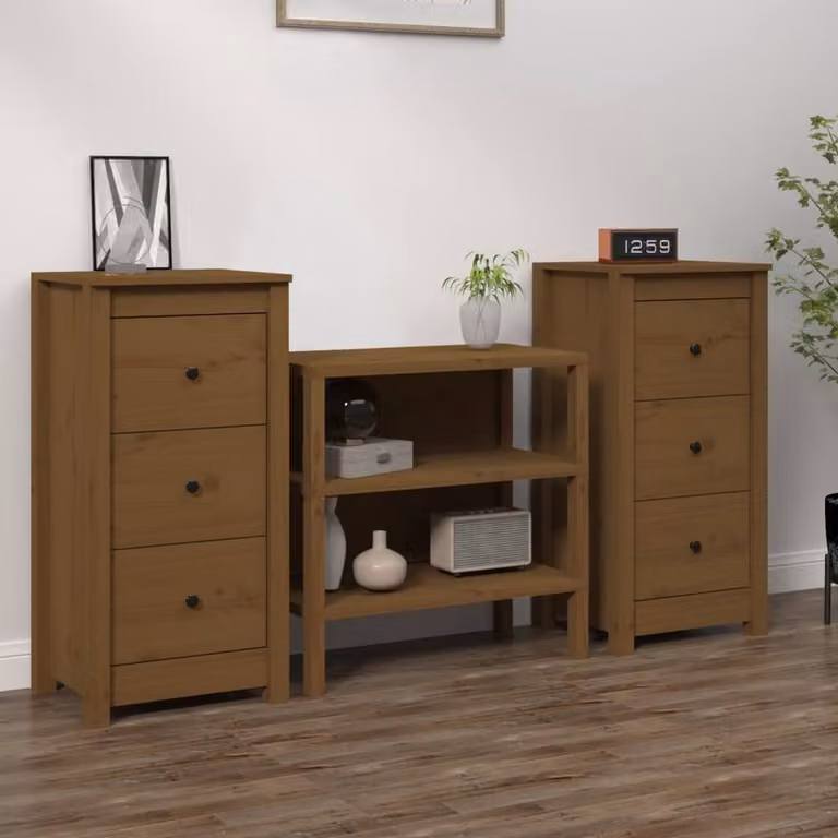 Berkfield Home Set of 2 Rustic Solid Wood Pine Sideboards in Honey Brown, W/D/H: 40 x 35 x 80 cm