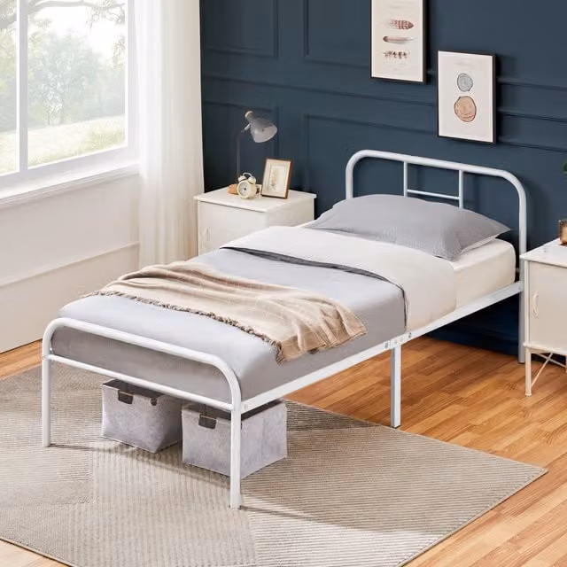 Yaheetech Vintage Metal Bed Frame in White, W/D/H: 90 x 200 cm
