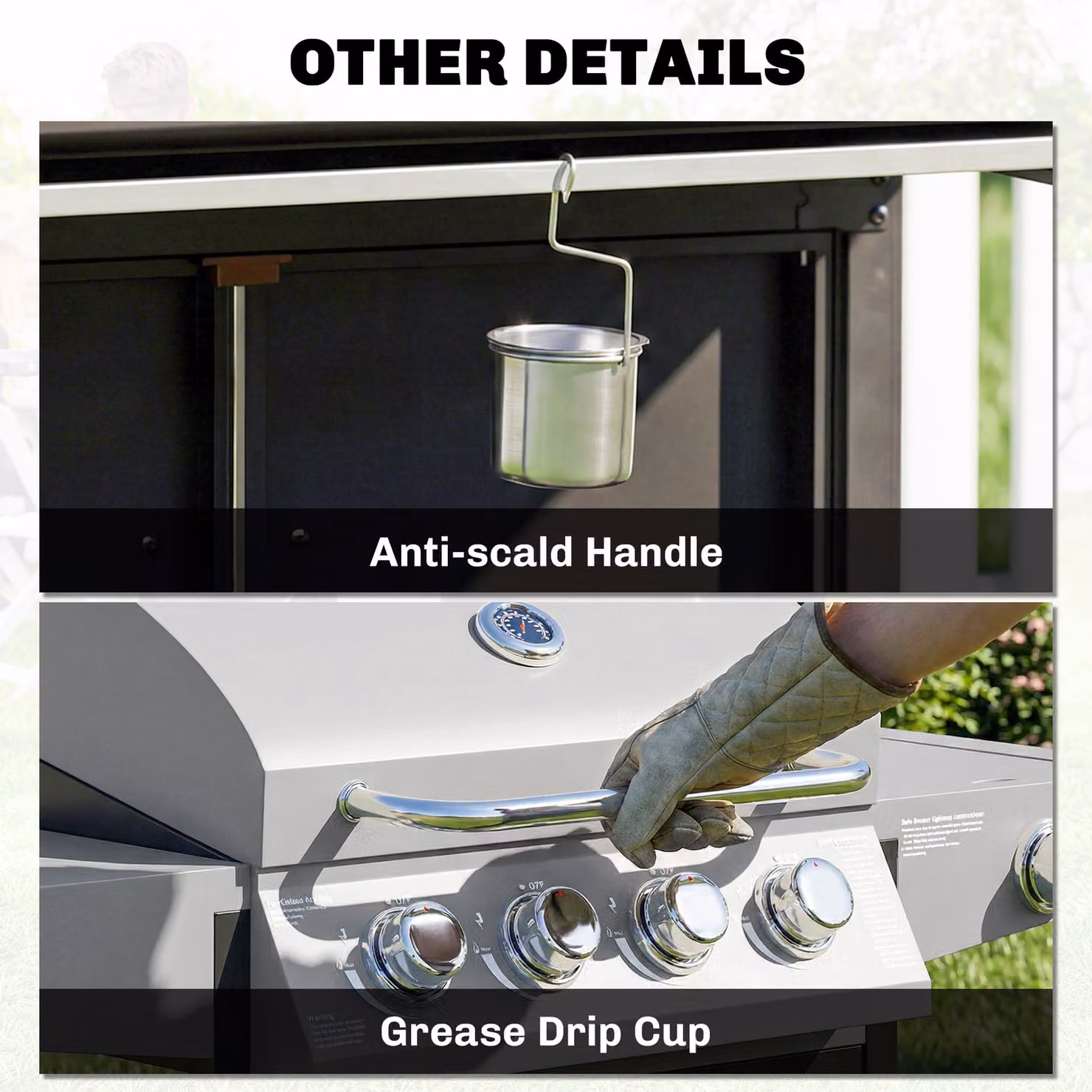 Outsunny 4+1 Burner Propane Gas BBQ Grill with Side Burner, 50000 BTU Steel Portable Barbecue with Built-in Thermometer, Warming Rack and Wheels – 8