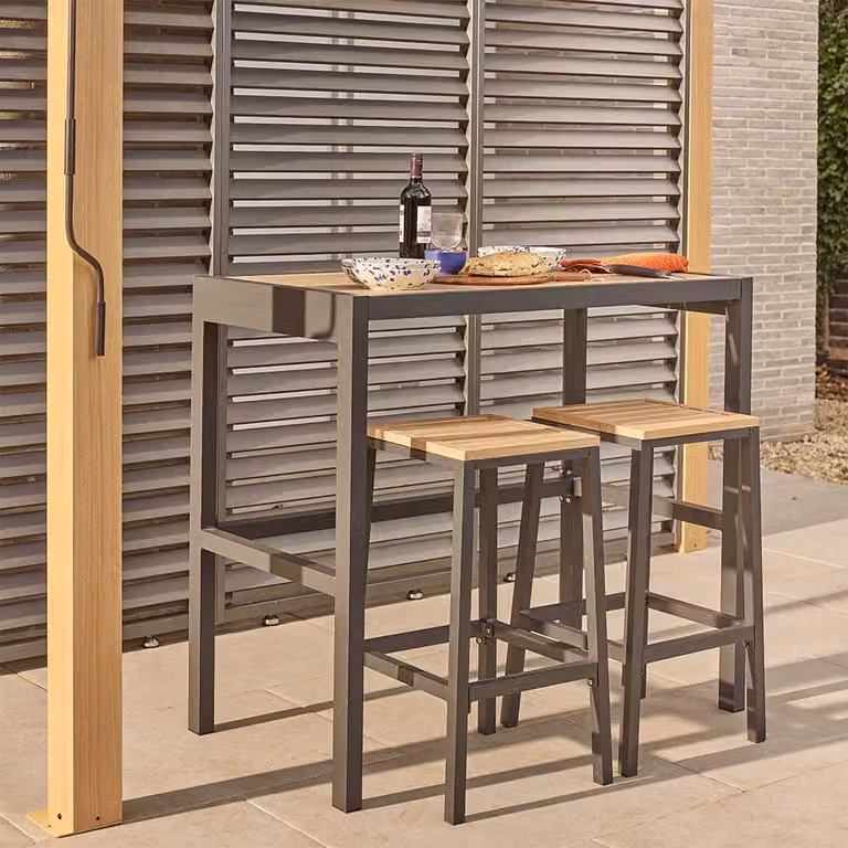 Leisure Grow Savannah Bar Table and 2 Bar Stools Set in Oak and Brown