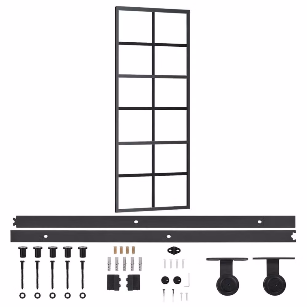 Berkfield Home Sliding Door with Hardware Set in Black, Glass and Aluminium, W: 76 cm, H: 205 cm – 3