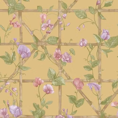 Holden Decor Botany Trailing Floral Trellis Wallpaper in Ochre, Yellow and Green