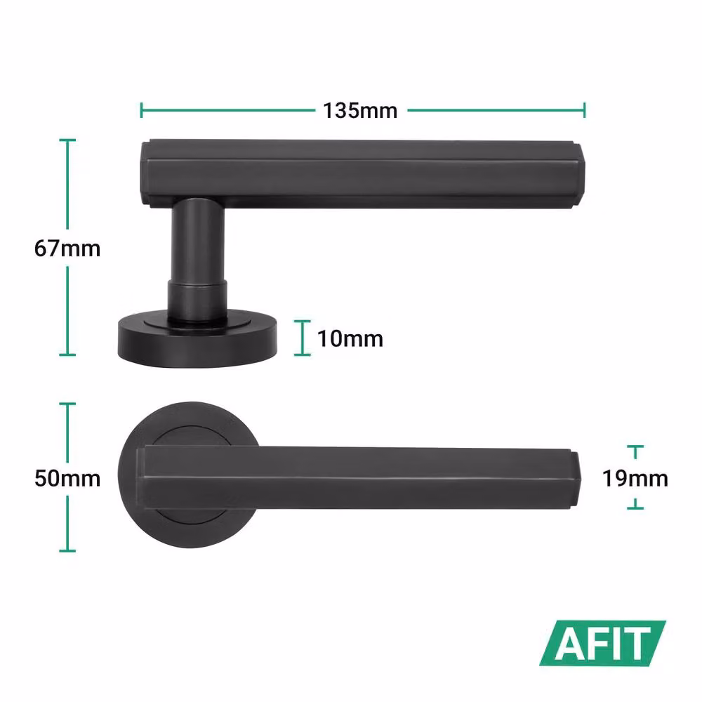 AFIT Matt Black Aluminium Door Handle and Latch Set, 4 Pack – 4