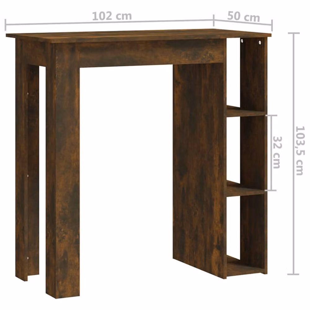 Berkfield Home Bar Table with Shelf in Smoked Oak Brown, W/D/H: 102 x 50 x 103.5 cm – 6