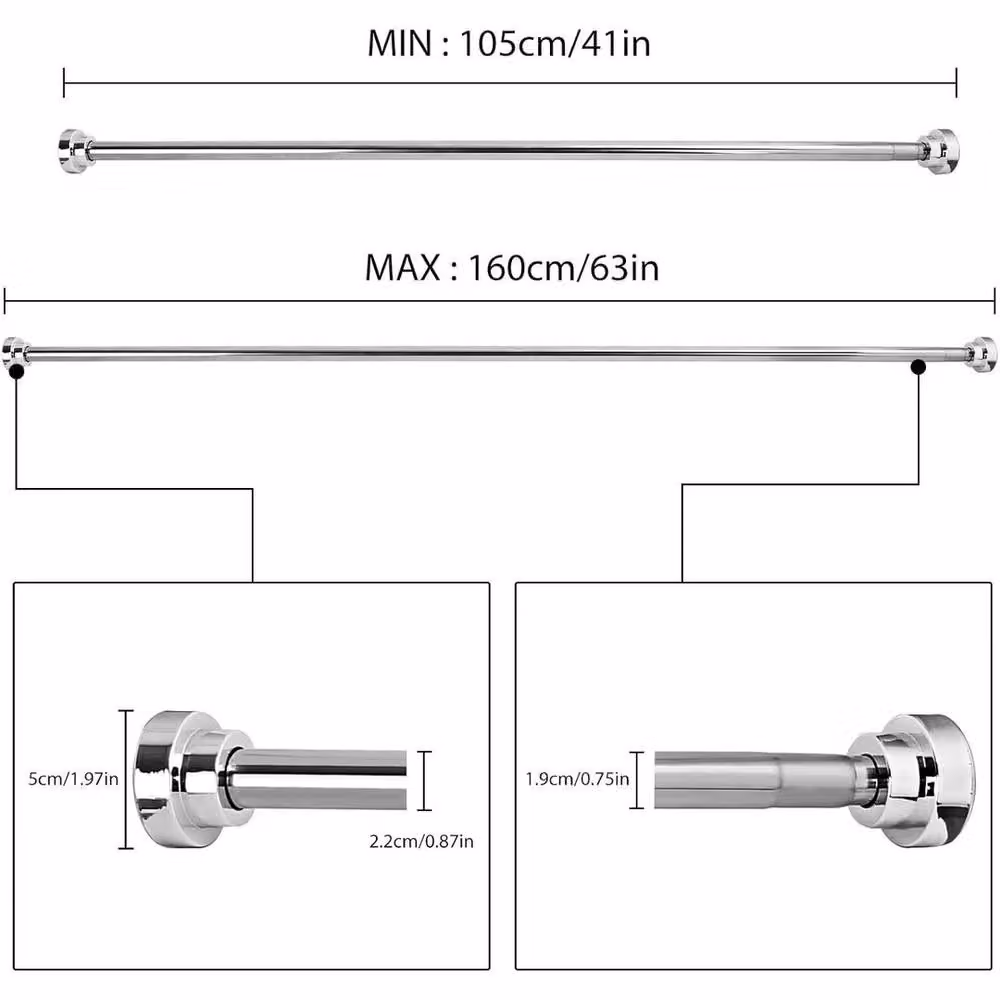 PAWNORA Extendable Silver Stainless Steel Shower Curtain Tension Pole, Width: 105-160 cm