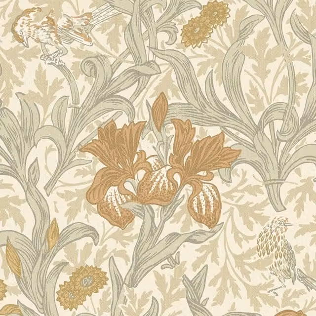 William Morris At Home Iris Fabric in Honey, Gold and Yellow Multicolour