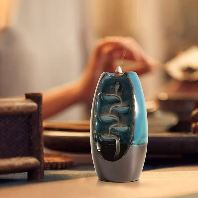 Alivio Ceramic Smoke Backflow Waterfall Incense Burner in Turquoise