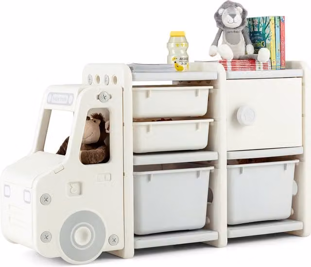 Costway Truck-Shaped Kids Toy Storage Organizer in Grey and White