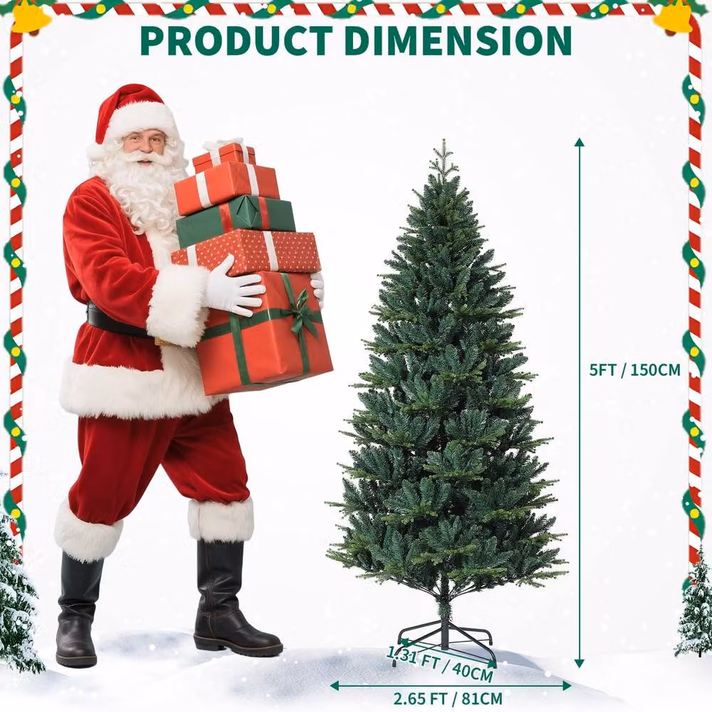 London Boutique 5FT Realistic Artificial Christmas Tree with LED Lights and 8 Lighting Modes in Green – 6