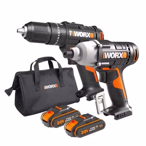 WORX WX902 20V Cordless Combi Drill and Impact Driver Kit in Black and Orange