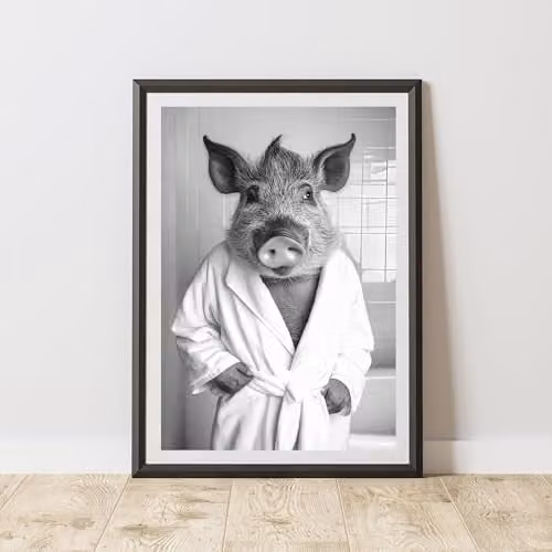 60 Second Makeover Wild Boar Bathrobe Animal Print Paper Poster, W/H: 21.0 x 29.7 cm