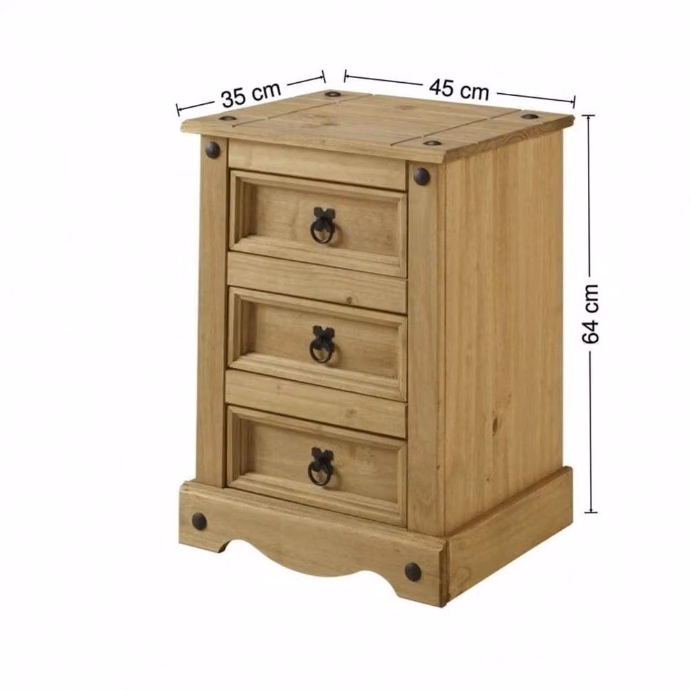 FORGEVIO Set of 2 Rustic Pine Bedside Cabinets with 3 Drawers in Natural Brown and Beige – 2