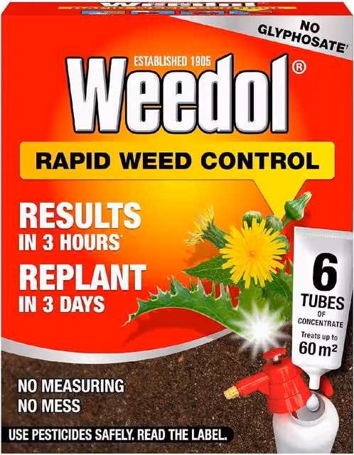 Weedol Rapid Weed Killer Liquid Concentrate 6 Tubes Treats 60m2 Glyphosate Free