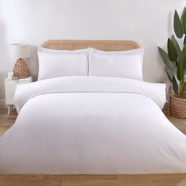 Divante Striped Bamboo Cotton Duvet Set, White, 140 x 200 cm