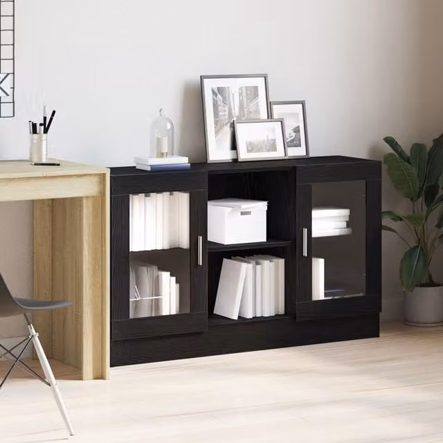 Berkfield Home Black Oak Sideboard in Black Engineered Wood, W/D/H: 120 x 30.5 x 70 cm