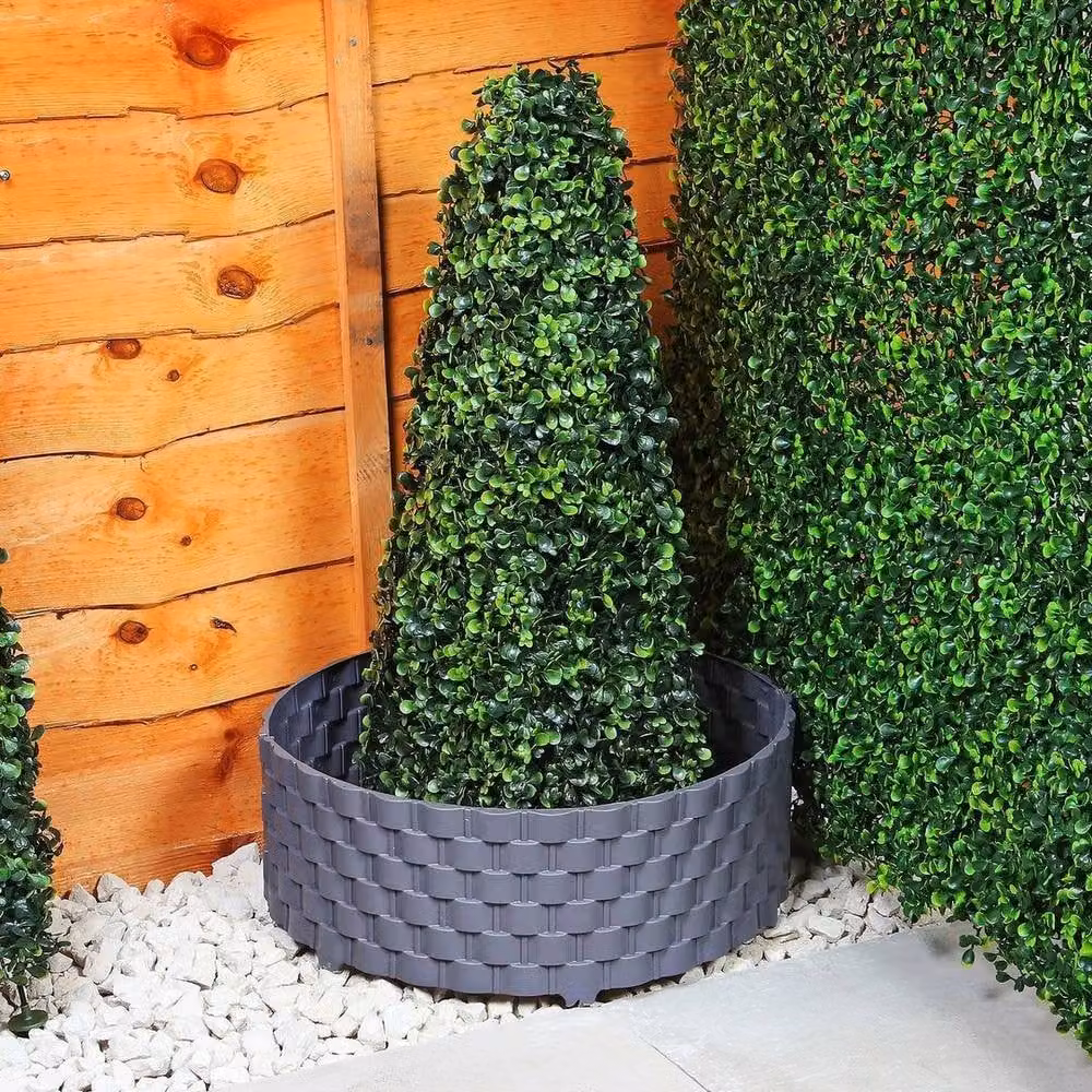 FLAVORA Grey Rattan Effect Plastic Garden Lawn Edging, W: 100 cm, H: 15 cm – 4