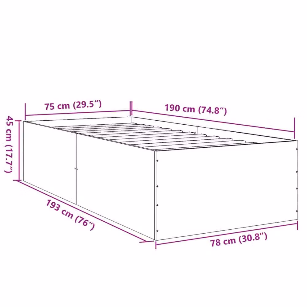 Berkfield Home Modern Small Single Bed Frame in Black, W/D/H: 80 x 190 cm – 5