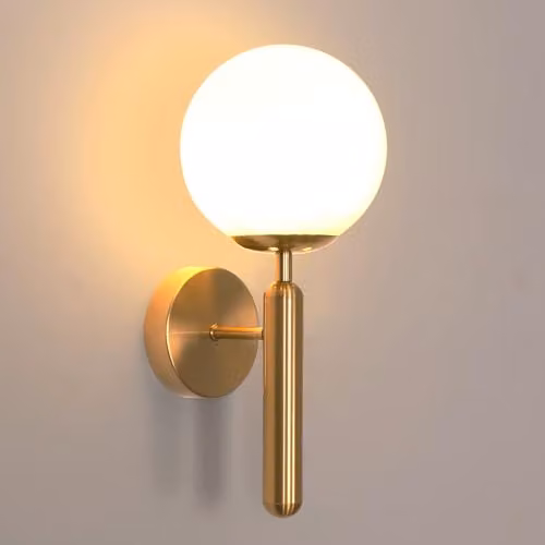 Goeco Vintage Gold and Brass Wall Light with Sphere Glass Lampshade – 1