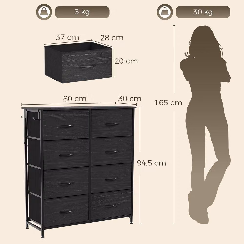 HOMCOM 8 Drawer Fabric Chest of Drawers in Black – 3