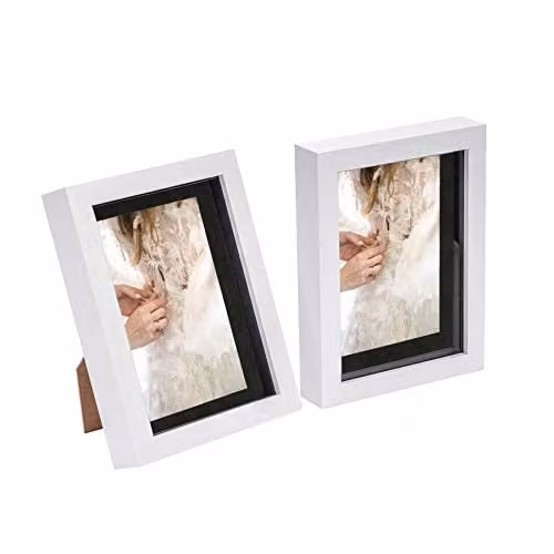 Nicola Spring 2 Piece Rectangular 3D Shadow Box Photo Frame Set in White and Black, W/H: 15 x 20 cm – 1