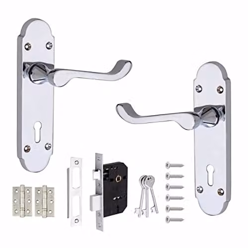 Golden Grace Victorian Epsom Scroll Door Handles with Key Lock in Polished Chrome