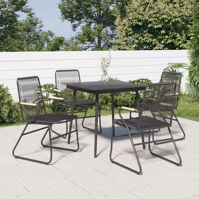 Berkfield Home 5 Piece Garden Dining Set in Black PVC Rattan and Steel