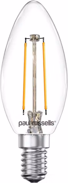 Paul Russells 4.5W LED Filament Candle Bulb, E14, 470lm, 2700K Warm White, Transparent