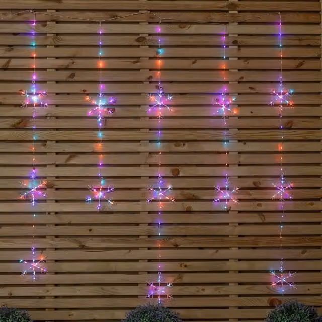 Samuel Alexander Snowflake Christmas Curtain Lights with 390 Rainbow and Orange Twinkling LEDs, W 120 cm x H 120 cm x D 120 cm