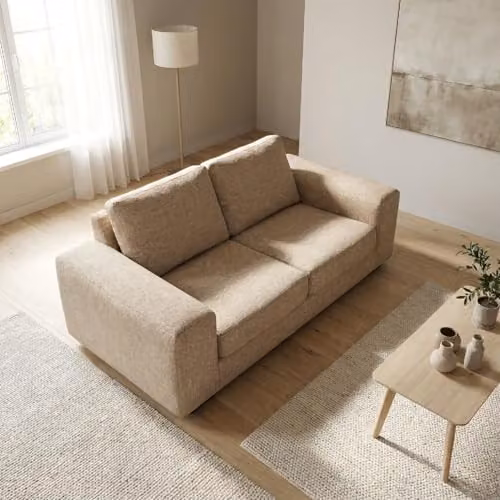 Abakus Direct Boston 3 Seater Bouclé Fabric Sofa in Beige – 2
