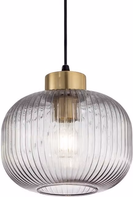 Ideal Lux Mint-2 Indoor Dome Ceiling Pendant Lamp with Grey Glass and Brass Metal Finish