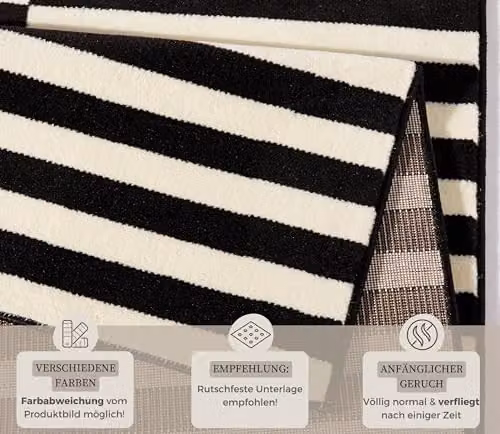 Hanse Home Modern Striped Polypropylene Runner Rug in Black and White, W: 80 cm, L: 200 cm – 4