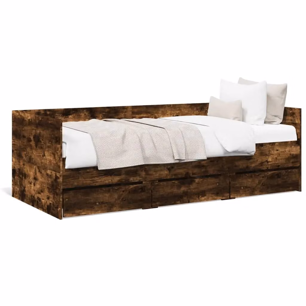 Berkfield Home Daybed with Drawers in Smoked Oak, Brown, W/D/H: 90 x 200 cm – 2