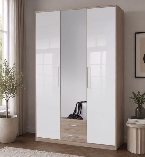 KDMD Gamma Oak and White 3 Door Wardrobe in Brown and White