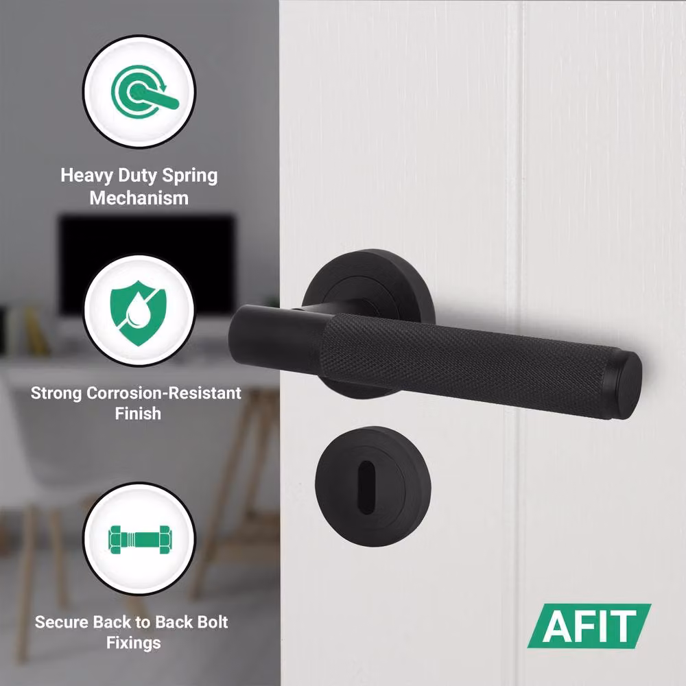 AFIT Matt Black Round Rose Door Handle with Key Lock and Hinges, W/D/H: 15 x 15 x 2 cm – 3