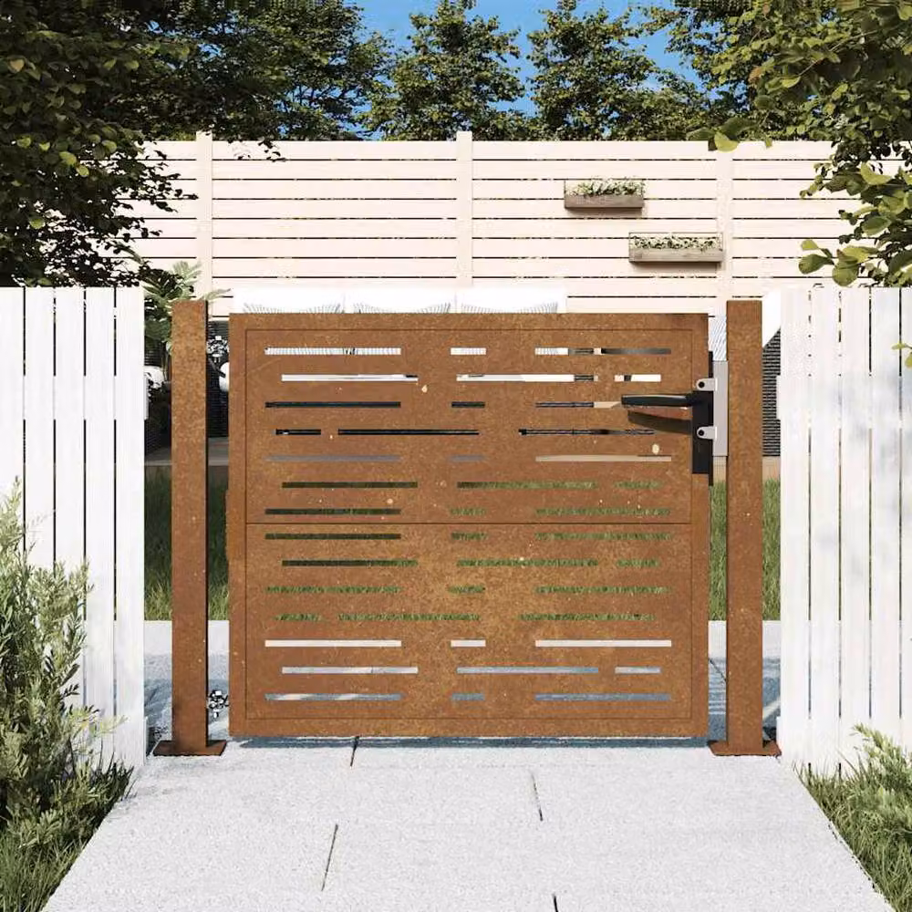 Berkfield Home Beautiful Garden Gate in Brown Corten Steel with Square Design, W: 105 cm, H: 80 cm – 1