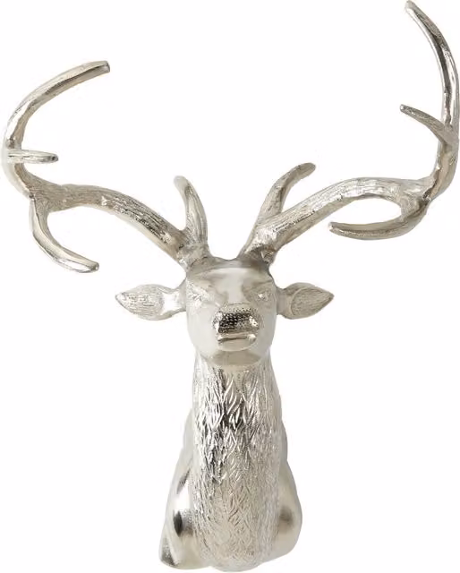 Orsina Silver Metal Stag Head Wall Mountable Sculpture
