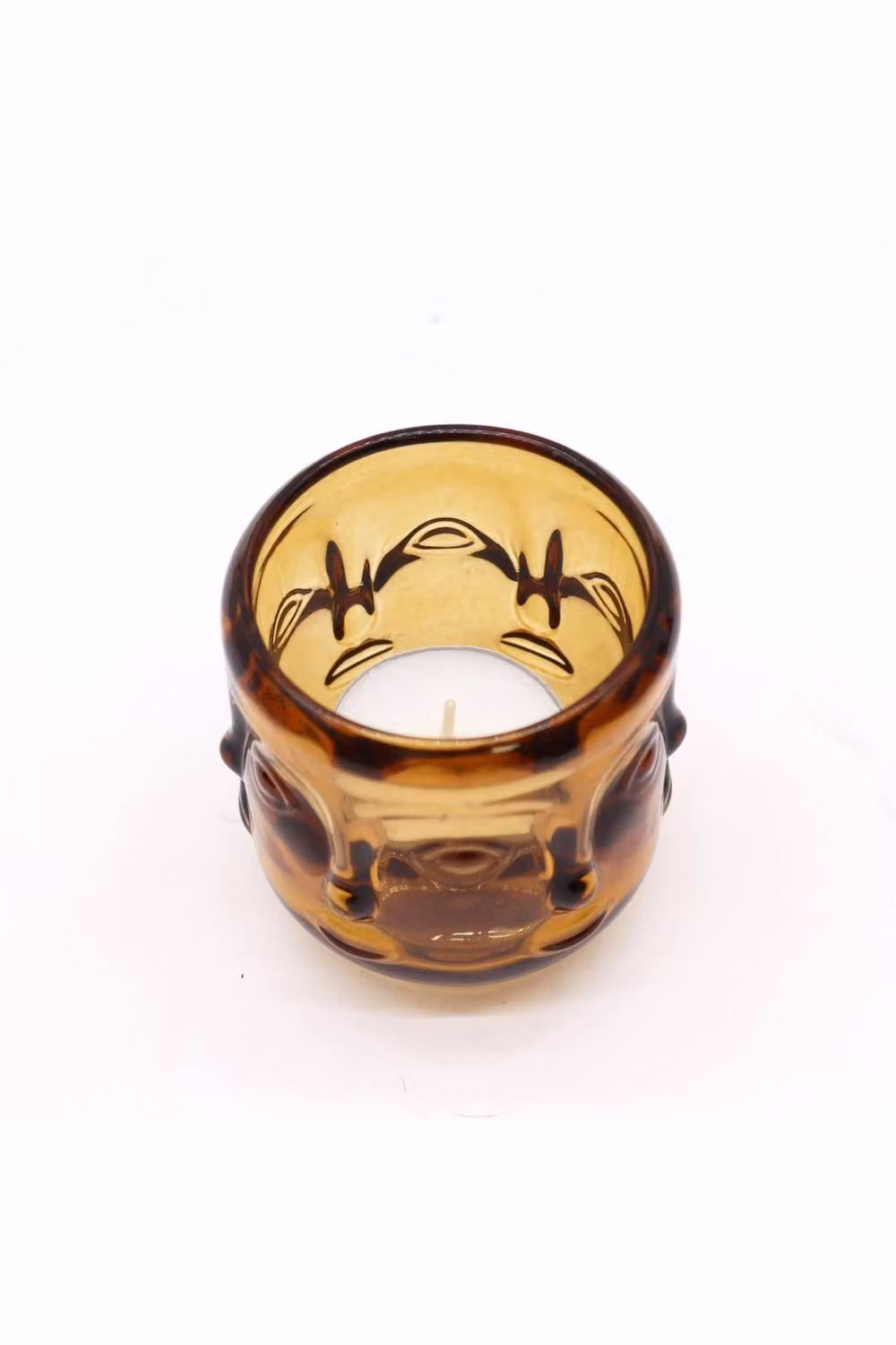 KDMD Serene Buddha Faces Votive Candle Jar in Antique Brown Glass – 2