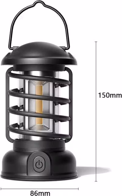 Leaper Vintage Rechargeable LED Camping Lantern with Hook, Black