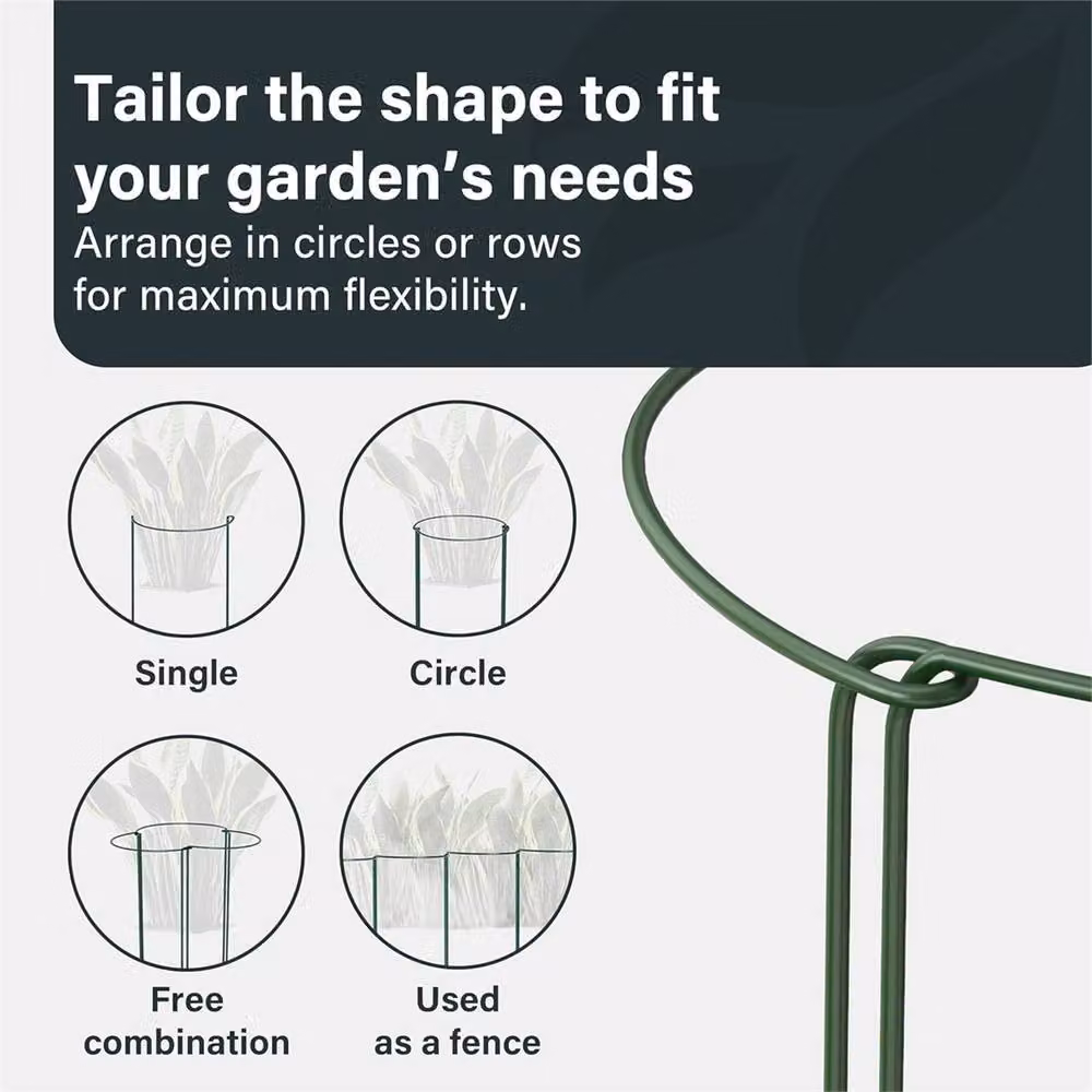 SPETLEK 6 Pack Metal Plant Support Stakes, Green Half Round Ring Cage for Vegetable and Ornamental Gardens – 3