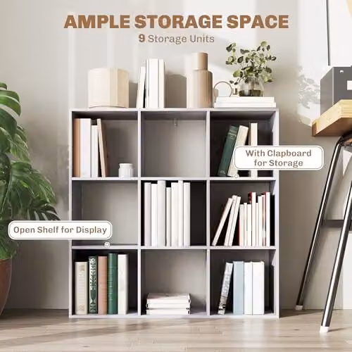 HOMCOM Modern 9 Cube Storage Unit Cabinet and Bookcase in Grey – 4